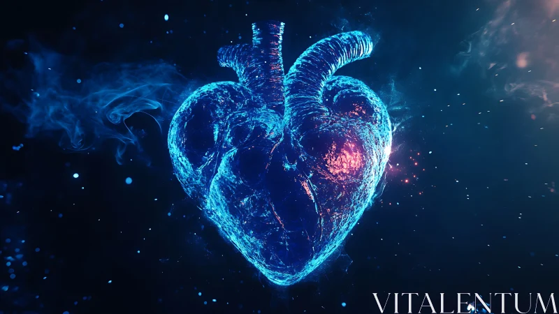 Glowing cosmic heart pulsing with digital starlight.