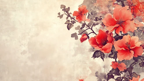 Coral Blooms with Vintage Watercolor Treatment.