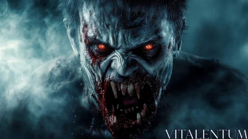 Hyperdetailed vampiric mutant portrait with glowing embers eyes