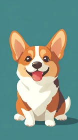 Vector corgi portrait uses flat-shaded color blocking and clean silhouettes