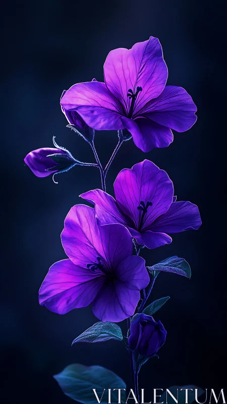 Violet Petals Luminous Against Deep Indigo. Botanical Study.