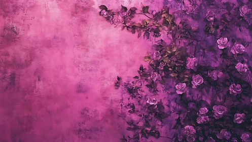 Magenta Roses Against Distressed Wall Surface.