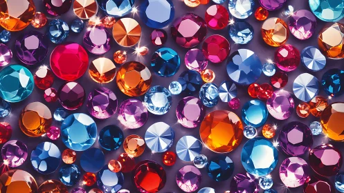 Dense array of multicolored faceted gemstones with crisp specular highlights