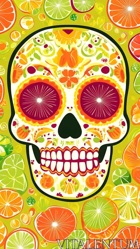 Citrus sugar skull carnival bursting with juicy color joy.