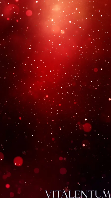 Red gradient background shows scattered glowing bokeh dots