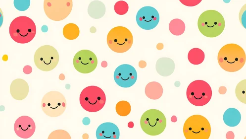 Smiling pastel dots create a playful kawaii pattern design.