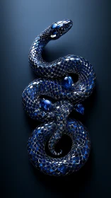 Photorealistic coiled sapphire serpent in high-gloss studio lighting.