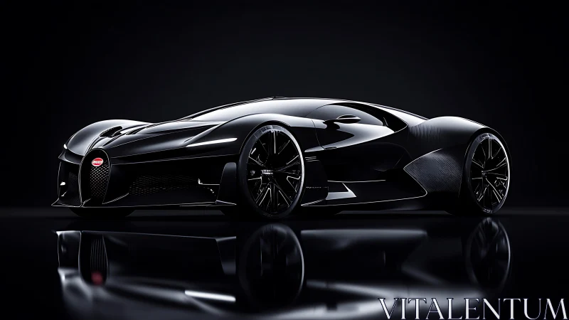Ultralow black hypercar concept in studio-grade reflective light