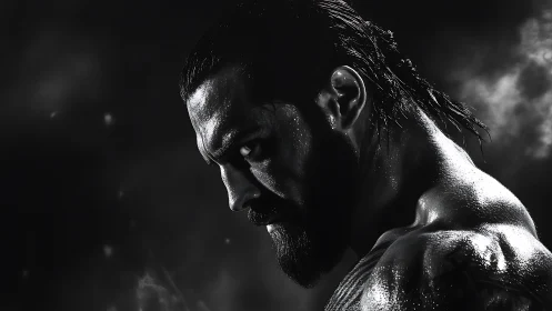 Side profile shows intense low key portrait lighting on man