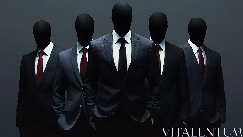 Faceless boardroom phantoms in razor-sharp corporate armor.