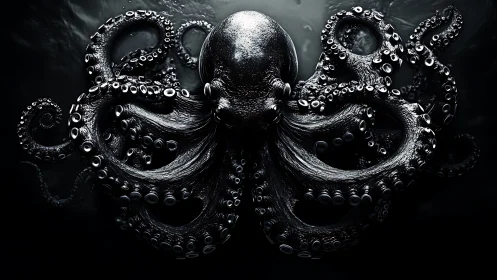 Monochrome octopus rendering with extended curling arms.
