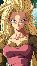Fierce blonde warrior in intense anime character portrait.