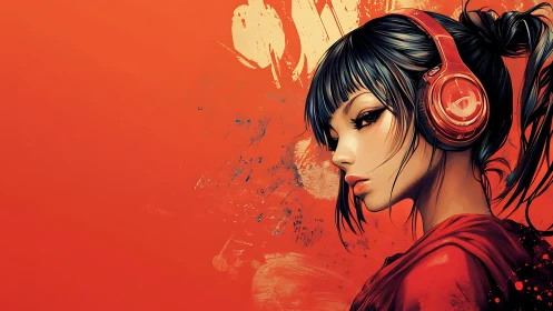 Cool-headed girl with red headphones in a bold vibe.