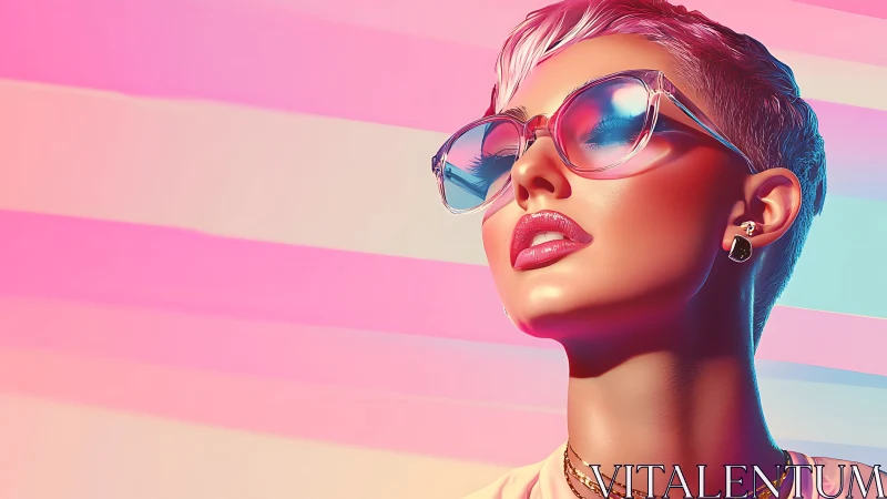 Digital portrait shows stylized woman in sunglasses against gradients