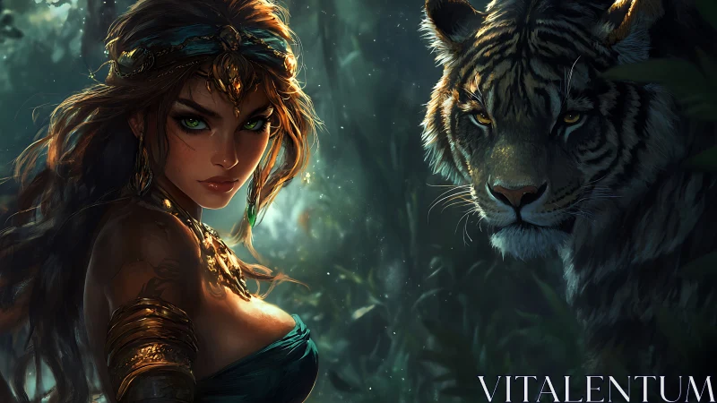 Mystical warrior bonds with her majestic tiger companion