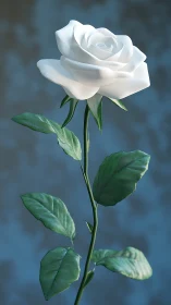Luminous Petal Unfolds: Ivory Rose Blooms Against Dusky Blue