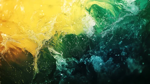 Golden and teal water swirls blend in a bright, lively splash