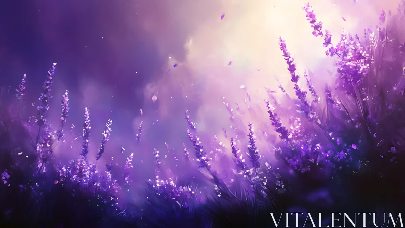 Lavender Field in Soft Focus Light. Atmospheric.
