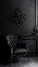 Baroque black leather accent chair in monochrome interior