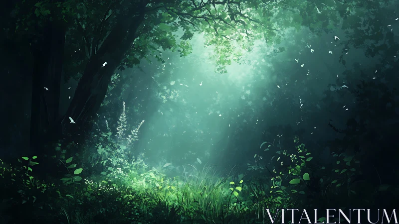 Enchanted Forest Canopy With Mystical Light Rays.