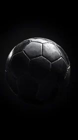 Low-key illuminated leather football with specular highlights.