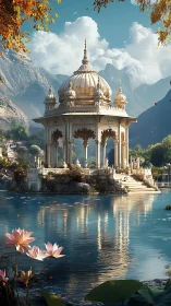 Lake temple trades mirrored whispers with the mountain sky