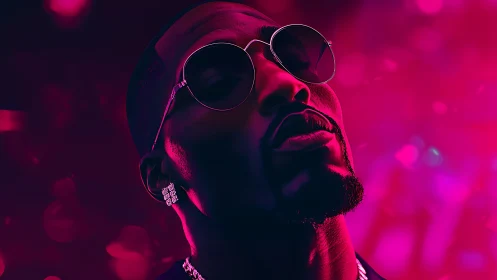 Neon crowned cool: sunglasses, diamonds, and midnight glow.