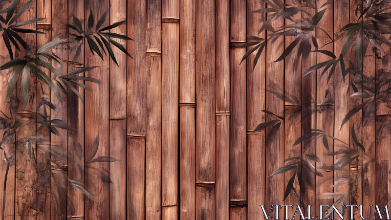 Vertically aligned bamboo panels with faint leaf silhouettes.