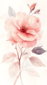 Pink Garden Rose with Buds and Foliage.