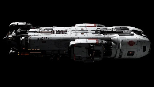 3D industrial starship profile with modular hull segmentation.