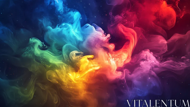 Vibrant nebula clouds swirl in a prismatic cosmic dance.