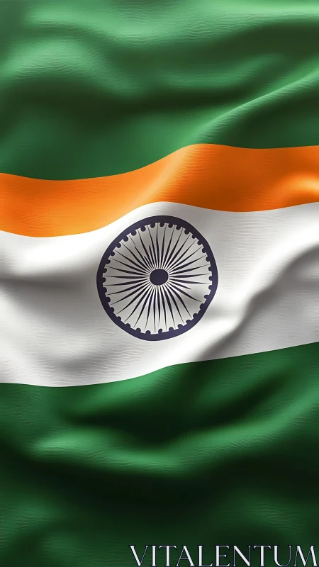 Indian tricolor flag waves with detailed fabric texture.