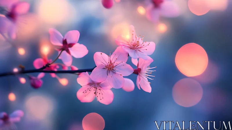 Pink blossoms glow in bokeh luminescence.