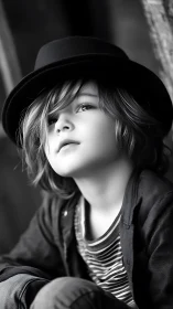 Young Wonder in Black and White: A Contemplative Moment.
