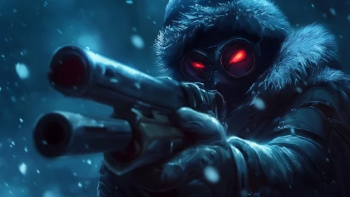 Cybernetic Predator with Dual-Lens Targeting System in Arctic Conditions