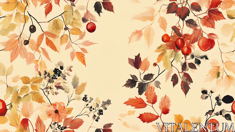 Delicate autumn foliage drifts across a warm vintage background