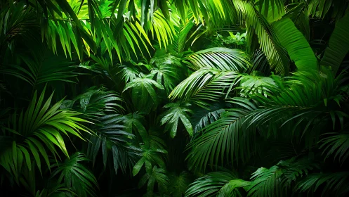Dense tropical palm foliage fills the frame with layered greens