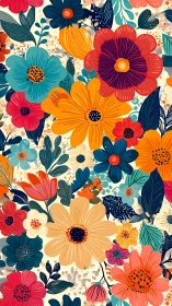 Dense floral composition featuring multiple flower forms in varied chromatic arrangement.