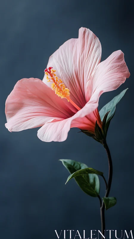 Graceful Pink Hibiscus Blooming Against Serene Blue.