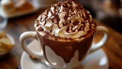 Whipped cream avalanche crowns molten café cocoa delight.