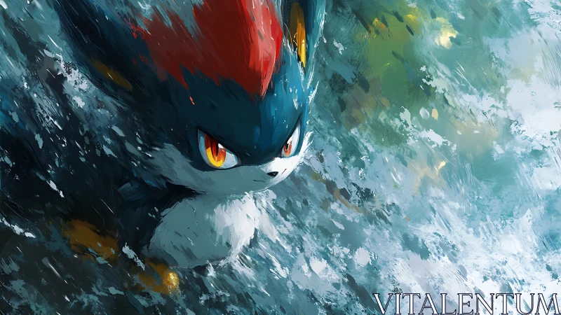 Storm-slicked creature charges through swirling color seas.