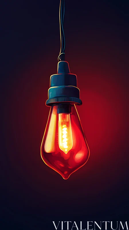 Suspended teardrop filament bulb with vivid red luminous aura