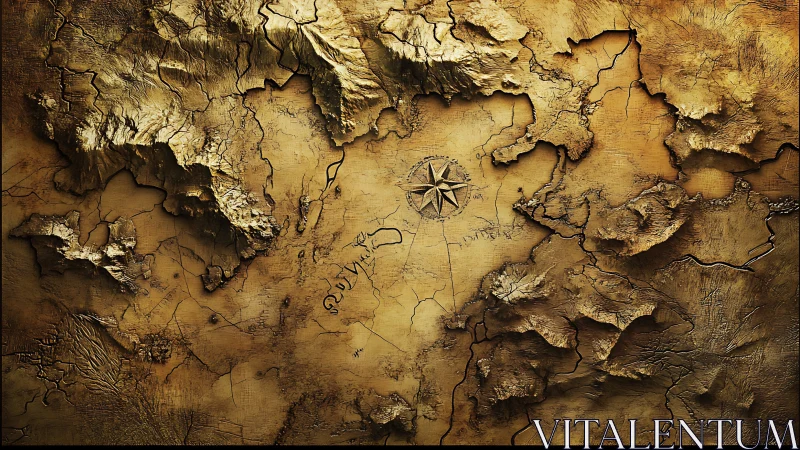 Ancient fantasy world map invites journeys across worn lands