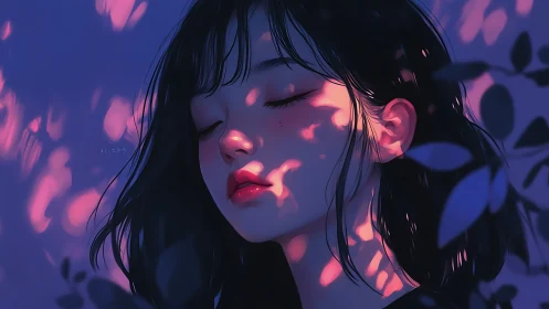 Dappled twilight dreams paint her quiet midnight reverie