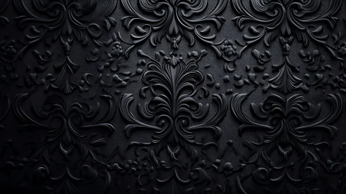 Dark embossed floral pattern with ornate curling details.