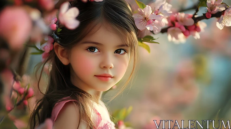 Young Girl Among Cherry Blossoms in Soft Garden Light.
