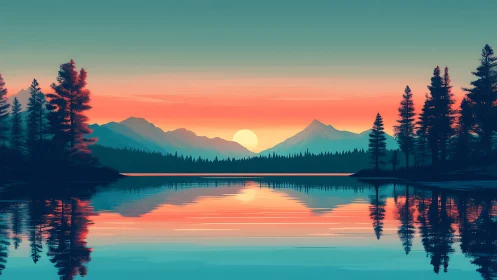 Sunset hush over mirror lake and distant blue mountains.