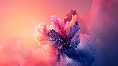 Radiant abstract bloom unfolds in swirling sunset colors