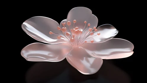 Delicate Glass Blossom in Soft Pink Tones on Black Background.