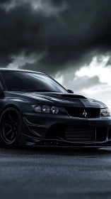 Stormy street racer poised under brooding night clouds.